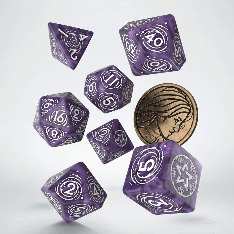 Witcher Yennefer Lilac & Gooseberries Poly Purple /White w /Coin (7) Terningsett, Witcher