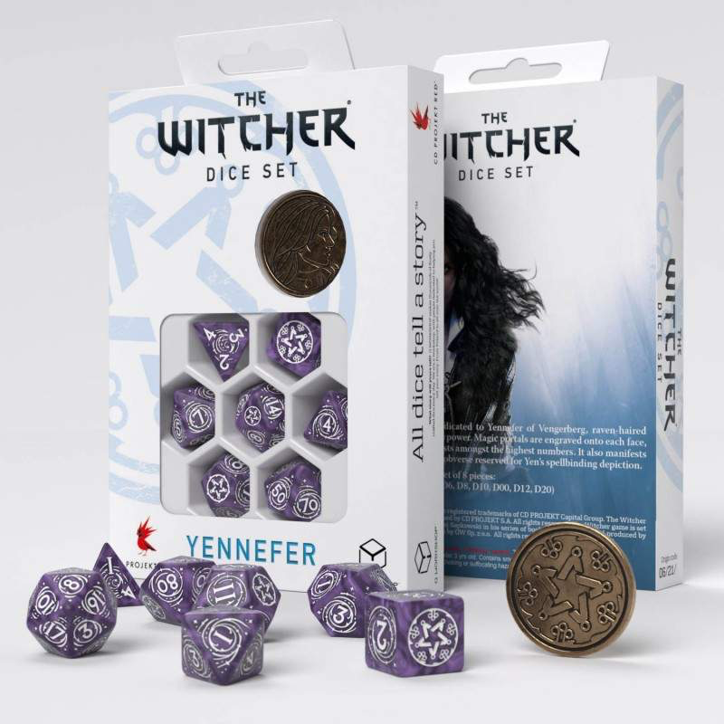 Witcher Yennefer Lilac & Gooseberries Poly Purple /White w /Coin (7) Terningsett, Witcher