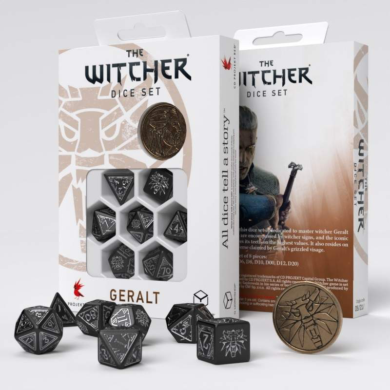 Witcher Geralt Silver Sword Poly Black /Silver (7) Terningsett, Witcher