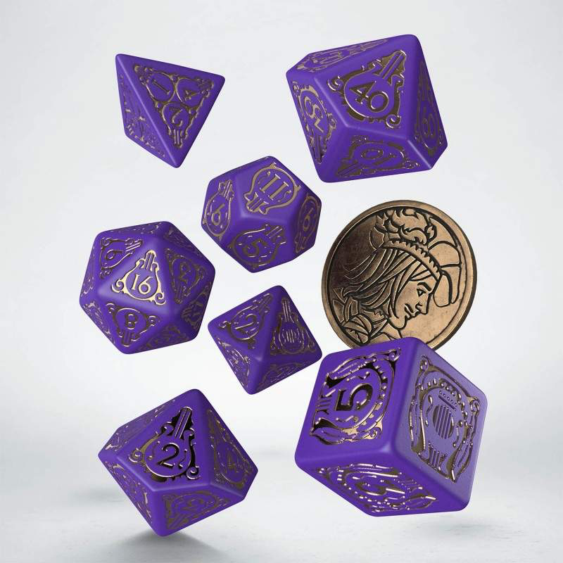 Witcher Dandelion Viscount de Lettenhove Poly Purple /Gold w /Coin (7) Terningsett, Witcher