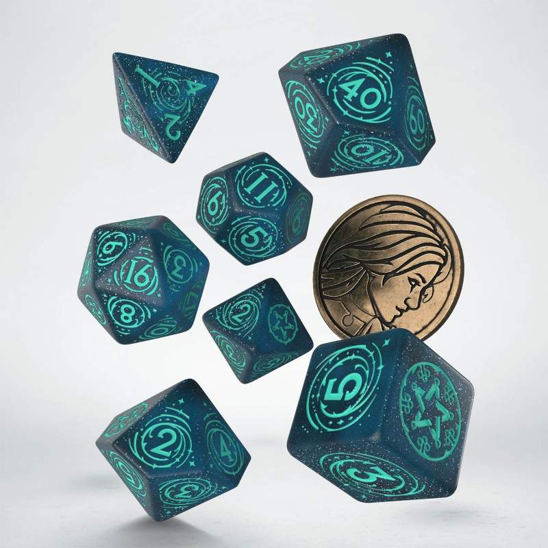 Witcher Yennefer Sorceress Supreme Poly Blue /Turquoise w /Coin (7) Terningsett, Witcher