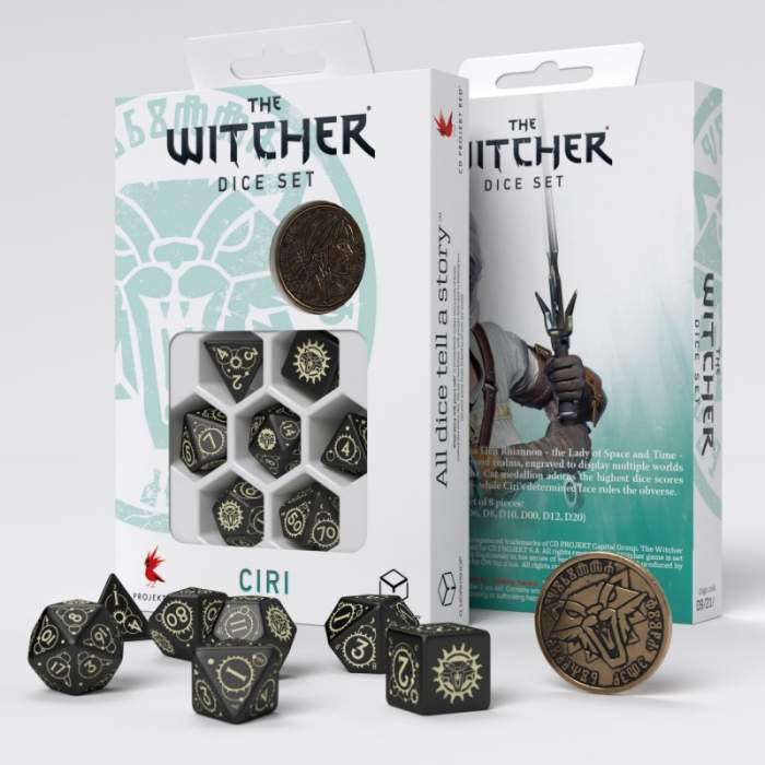 Witcher Poly Ciri the Zireael Black /Sandy w/Coin (7) Terningsett, Witcher