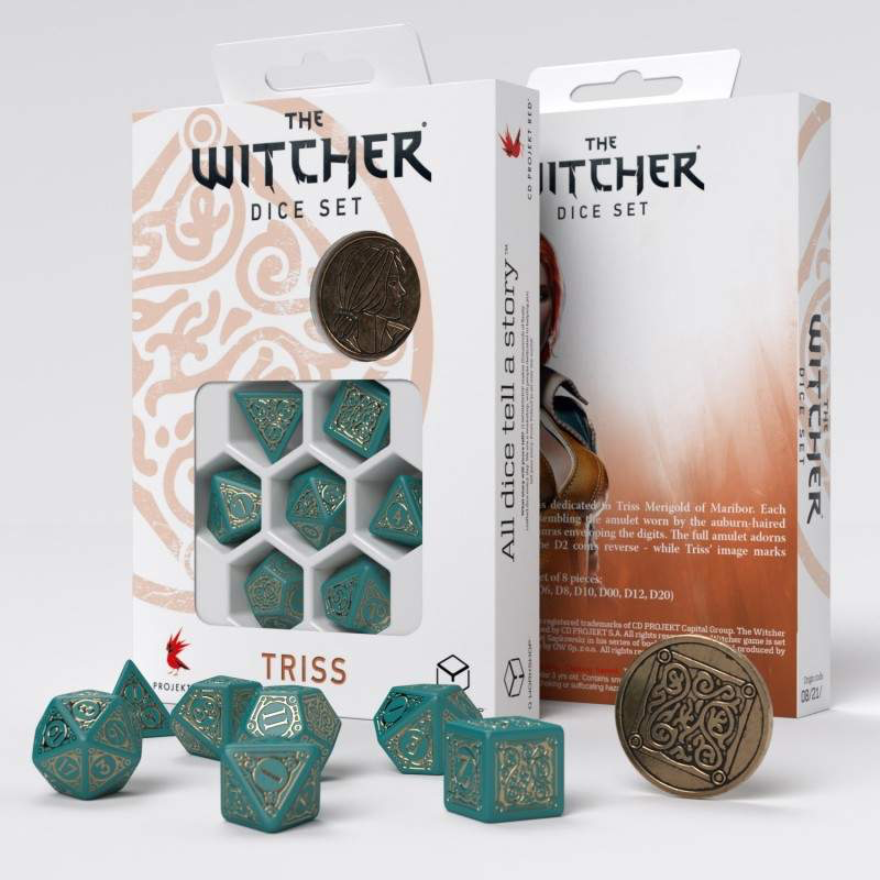 Witcher Triss Beautiful Healer Poly Turquoise /Gold w/Coin (7) Terningsett, Witcher