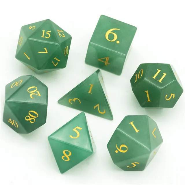 Gemstone Poly Aventurine Green /Gold (7) Terningsett