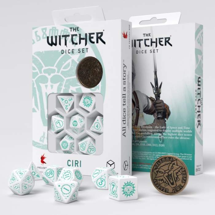 Witcher Poly Ciri Law of Surprise White /Turquoise w/Coin (7) Terningsett, Witcher