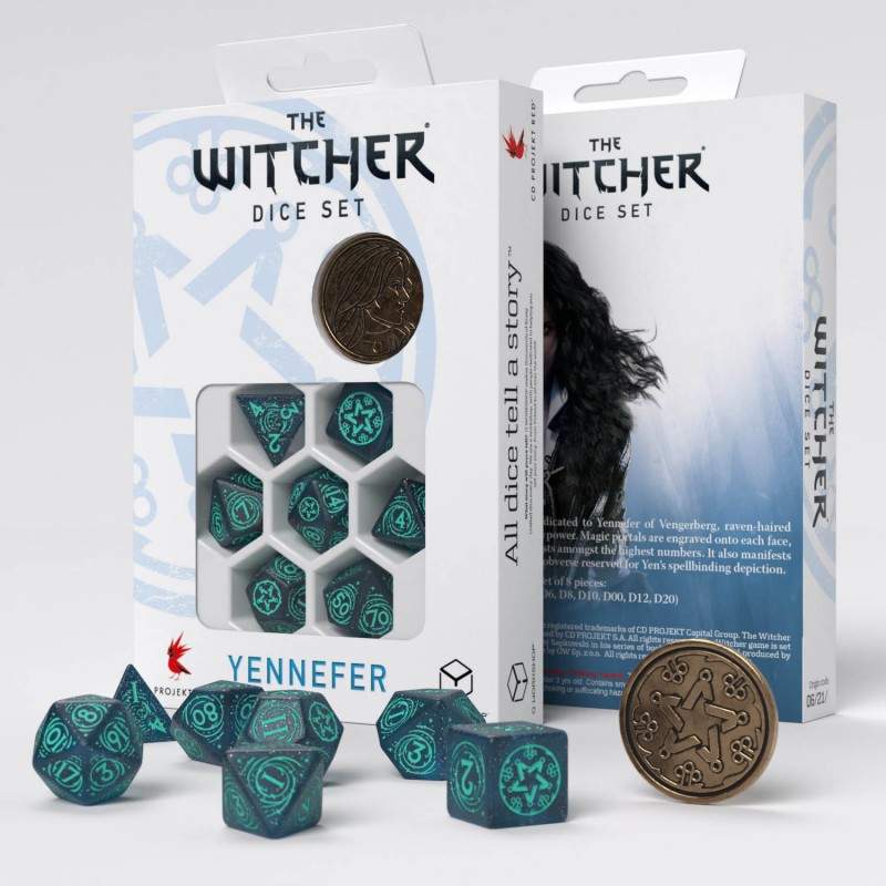 Witcher Yennefer Sorceress Supreme Poly Blue /Turquoise w /Coin (7) Terningsett, Witcher