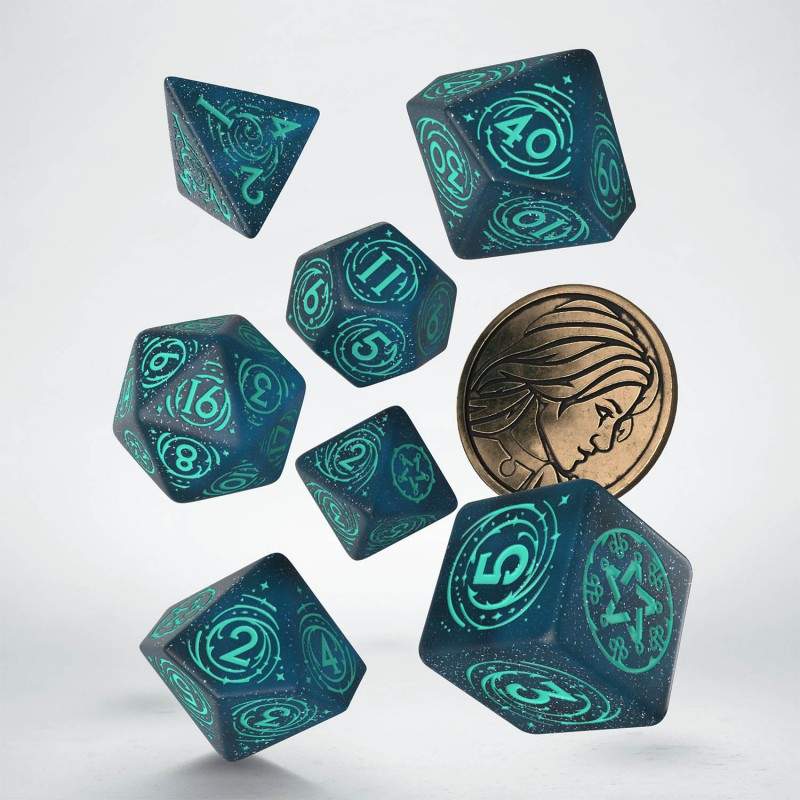 Witcher Yennefer Sorceress Supreme Poly Blue /Turquoise w /Coin (7) Terningsett, Witcher