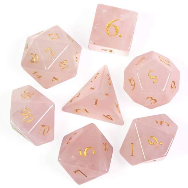 Gemstone Poly Rose Quartz Pink /Gold (7) Terningsett