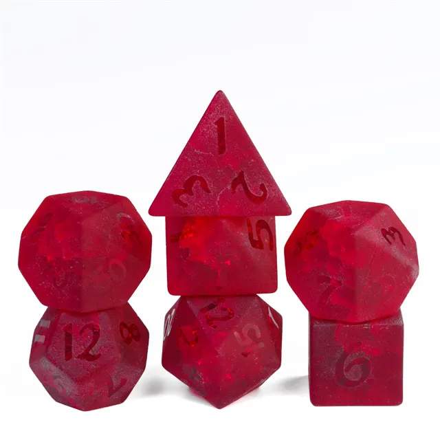 Glass Burst Lightning Poly Red /Red (7) Terningsett